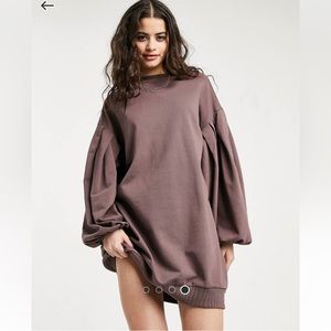 Asos | oversized balloon sleeve sweatshirt dress in brown